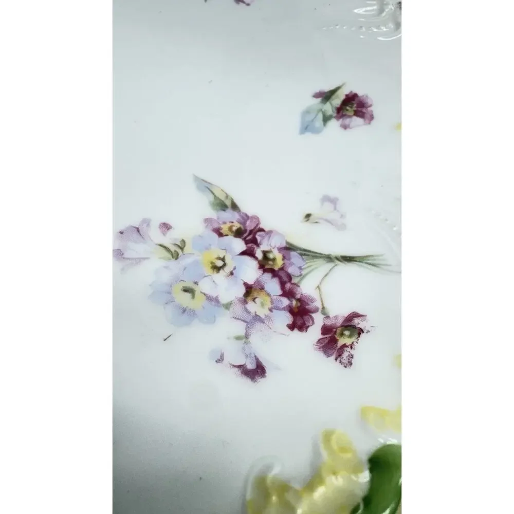 VTG Antique Weimar Germany Porcelain Purple Violet Cutout Ribbon Handle Plate